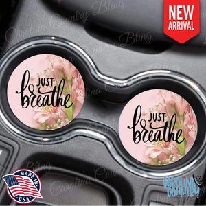 Just Breathe – Pink Car Coaster